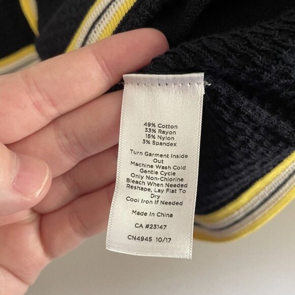 Talbots Women MP Navy Faux Pearl Buttons 3/4 Sleeves Crewneck Tipped Cardigan - Picture 9 of 10